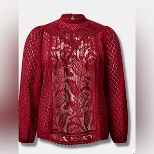 TORRID NEW Holiday Dark Romance Mixed Lace Wine High Neck Party NWT Blouse SZ 2X